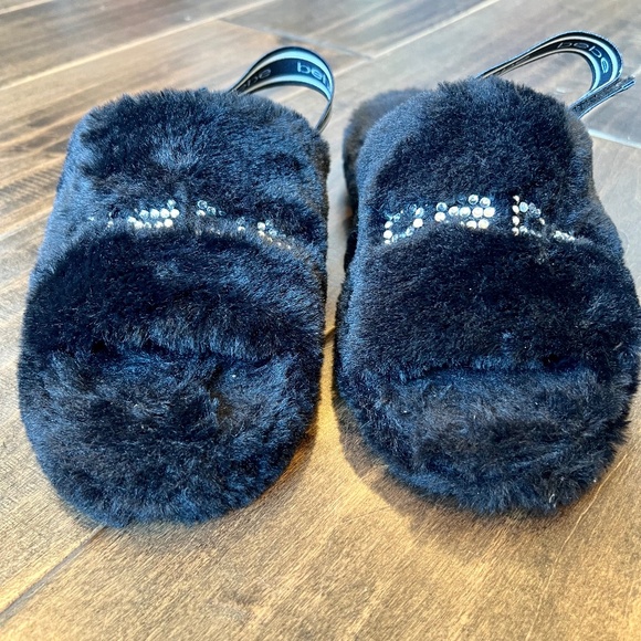bebe Jeanna Black Faux Fur Plush Open Toe Slipper Size 8 - Picture 3 of 7